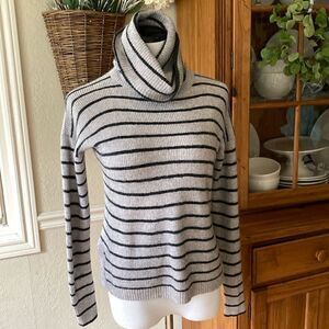 Madewell Blue/Gray Striped Merino Alpaca Blend Pullover Turtle Neck Sweater Sz M